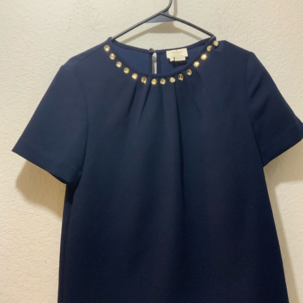 Kate Spade Live Colorfully Blue Top w Embellished Jeweled Neckline size 8 - Picture 2 of 7
